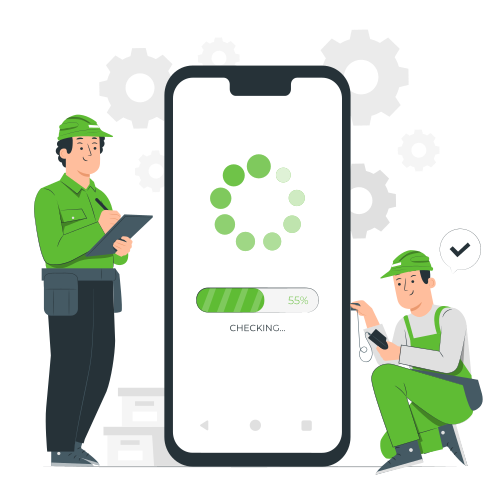 Website service icon with repairmen