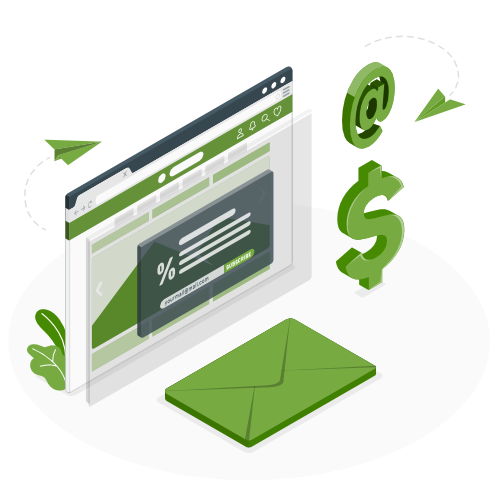 email marketing illustration with laptop and icons