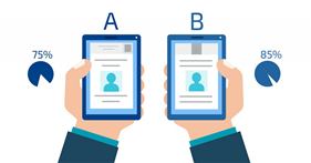 graphic showing two hands holding phones with different images on the screen