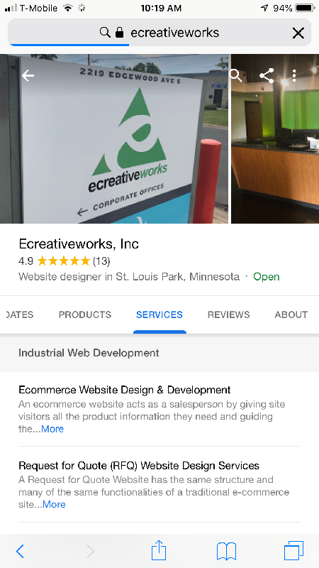 Services within Google My Business Mobile