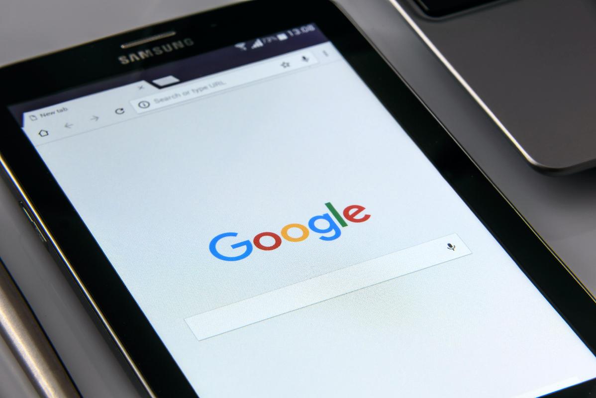 Tablet with Google Search window open