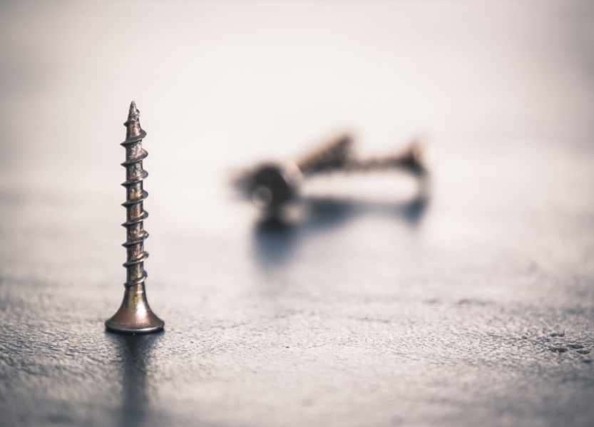 a silver screw standing on its head, an example of an industrial product