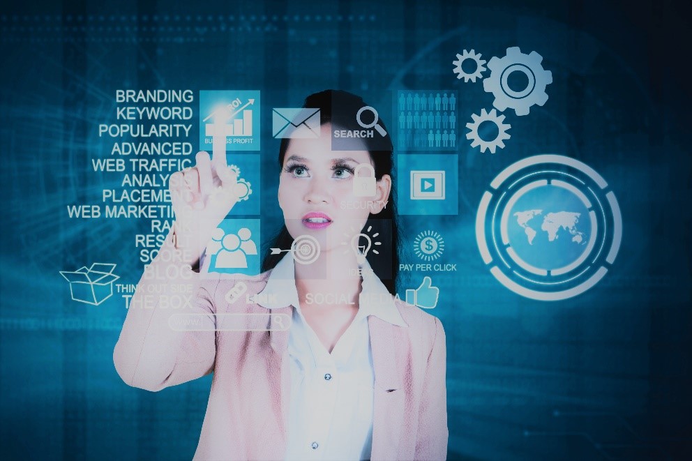 woman analyzing marketing program list