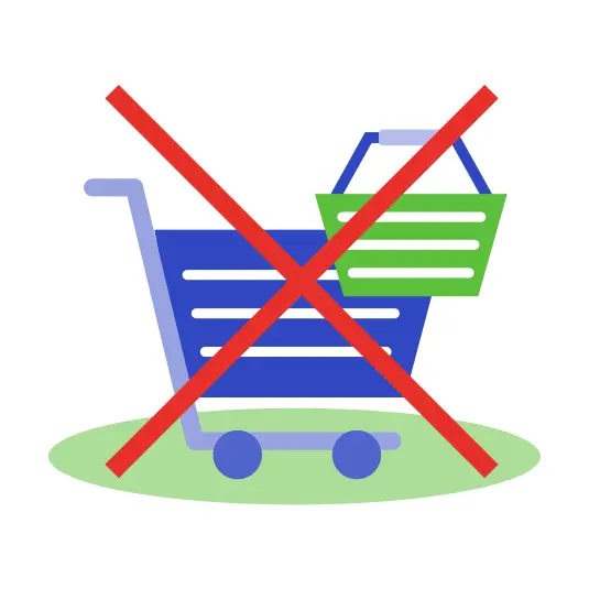 Shopping cart icon with red x over it