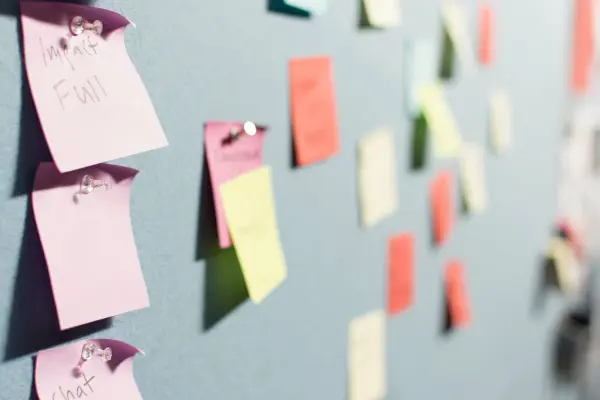 Sticky notes are pinned to a wall, mapping out the buyer's journey through your