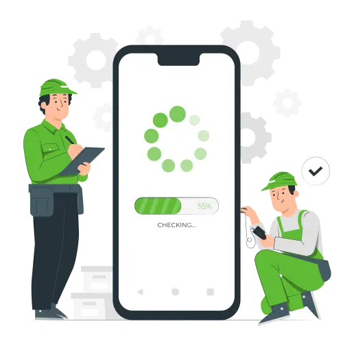 Website service icon with repairmen