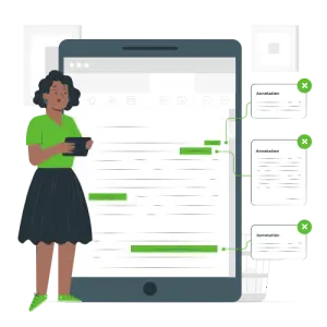 copywriter with tablet graphic