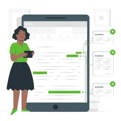 Woman typing copy on tablet